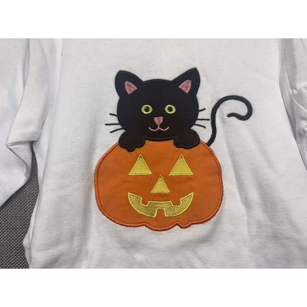 BNWT Ann Loren Halloween Black Cat In Pumpkin‎ Dress Pants Set Girls Size 7/8